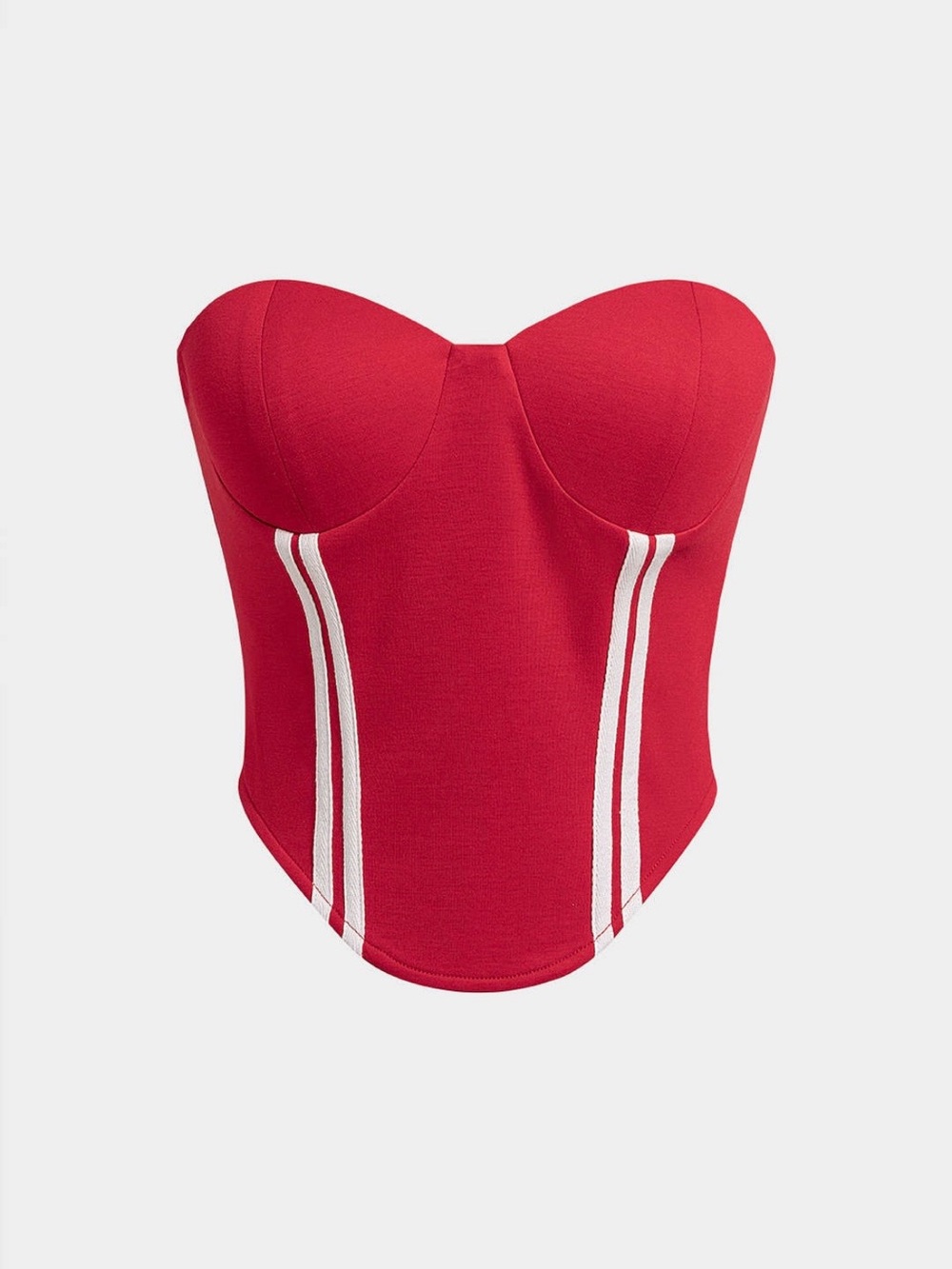 Red Strapless Bustier Tube Top with White Stripe Accents